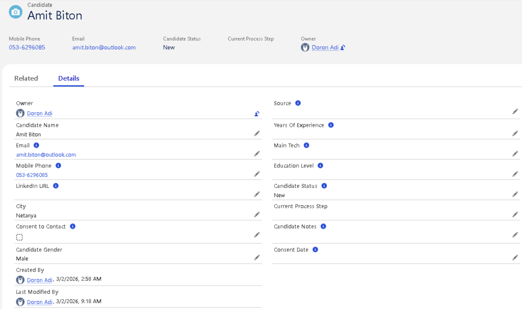 Display Candidate Record